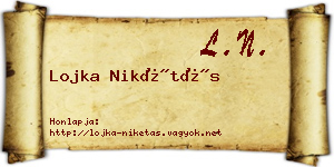 Lojka Nikétás névjegykártya